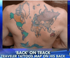 Louisiana man tracks travels on world map tattooed on his back