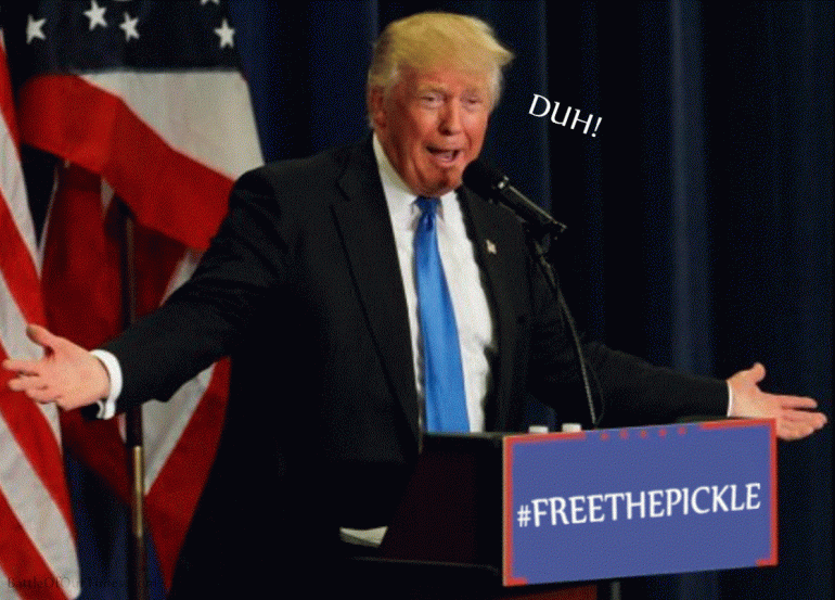 "Here's the story. It's a no-brainer. #FreeThePickle. It's true, believe me. I mean, duh! It's 𝐘𝐔𝐆𝐄. Gotta free it."